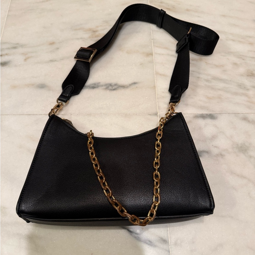 MANGO Elegant Black Shoulder Bag with Gold Chain